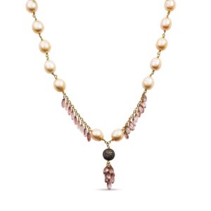 18″ pearl and pink tourmaline accent necklace