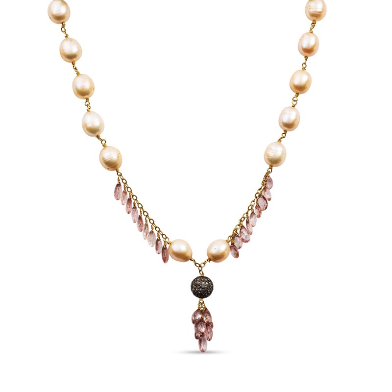 18″ pearl and pink tourmaline accent necklace