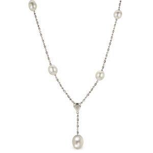 18″ 8 10mm freshwater cultured pearl & white topaz necklace in sterling silver