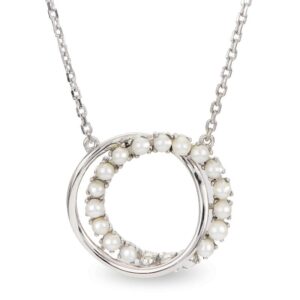 18″ adj sterling silver seed pearl double circle necklace