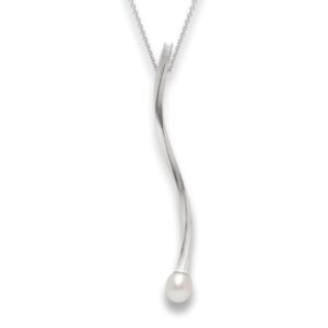 Sterling Silver Elongated Pearl Pendant with Matte Finish