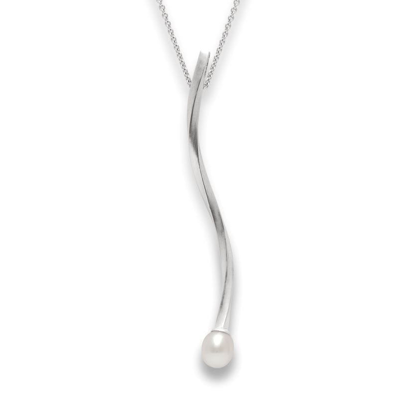 Sterling Silver Elongated Pearl Pendant with Matte Finish