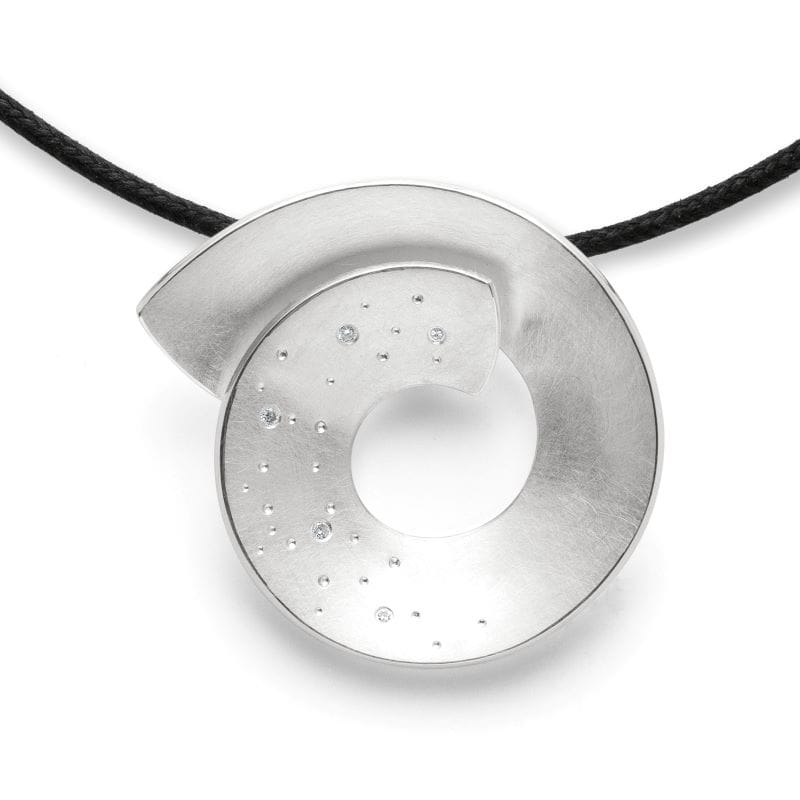 sterling silver snail shaped pendant with diamonds