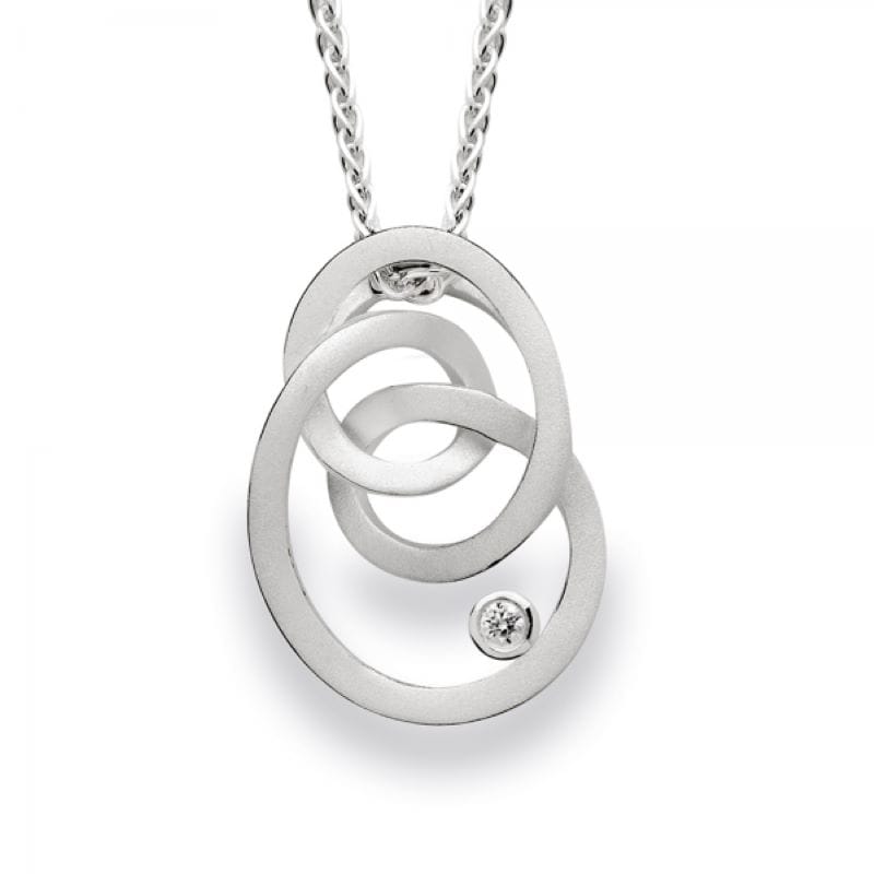 Sterling Silver Entwined Circle Pendant with Diamond and Matte Finish 0.02Cts