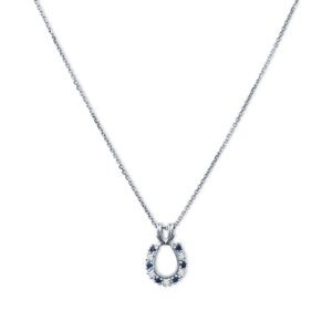 custom 14k white gold natural diamond and sapphire horse shoe necklace 18″