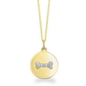 14k yellow gold natural diamond disc necklace with bone