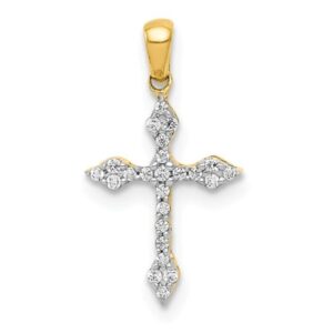 14k yellow gold natural diamond cross pendant 1/15cttw