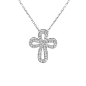 18K White Gold Diamond Cross Pendant