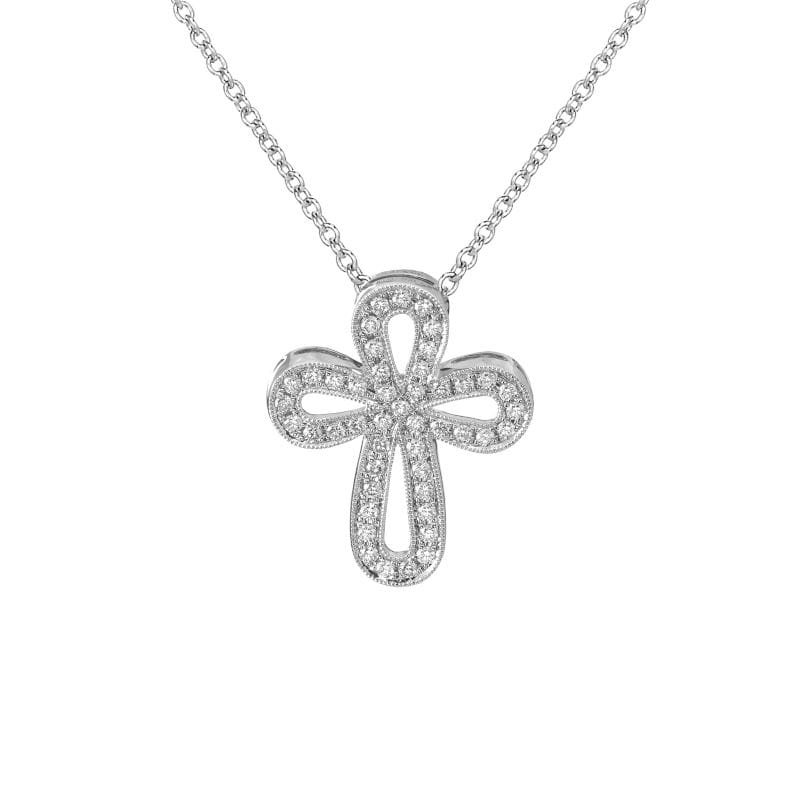 18K White Gold Diamond Cross Pendant