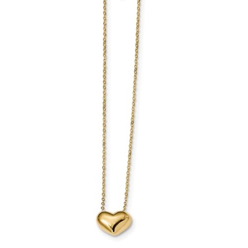 14k yellow gold 18″ polished puffed heart necklace