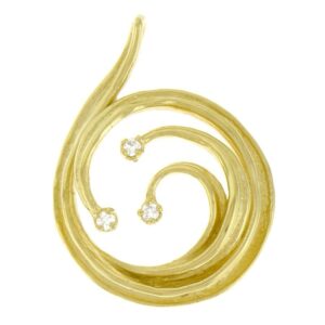 14k yellow gold wave pendant with diamonds 0.03cts