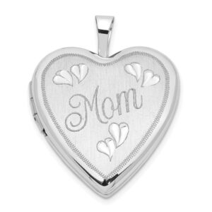 14k white gold mom heart locket