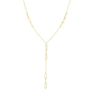 17″ 14k yellow gold lariat style paperclip chain necklace