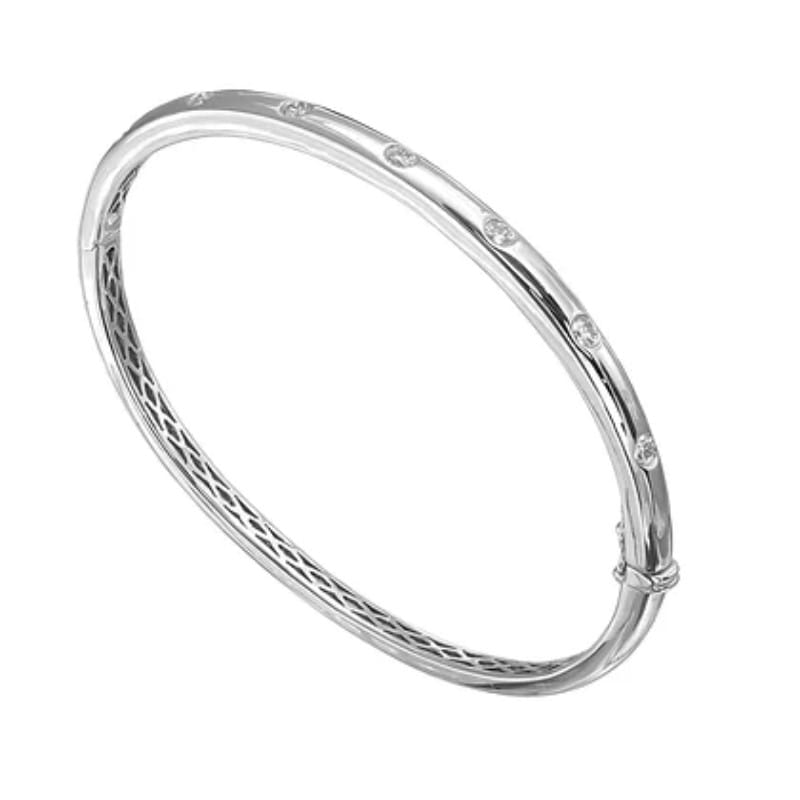 18K White Gold and Diamond Flush Set Bangle Bracelet