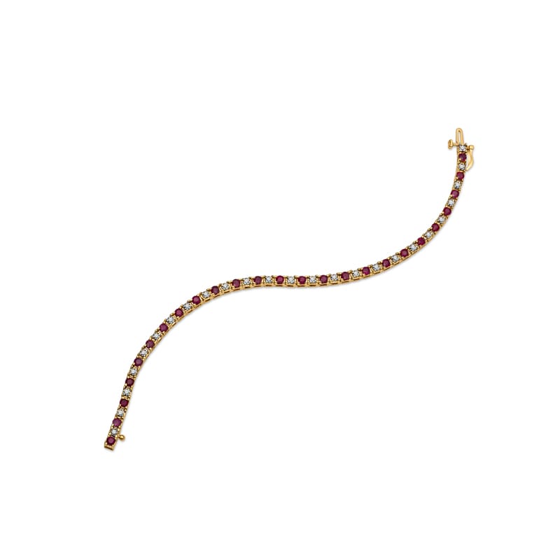 Estate 14K Yellow Gold Diamond and Ruby Elegant Tennis Bracelet 1.95Cts