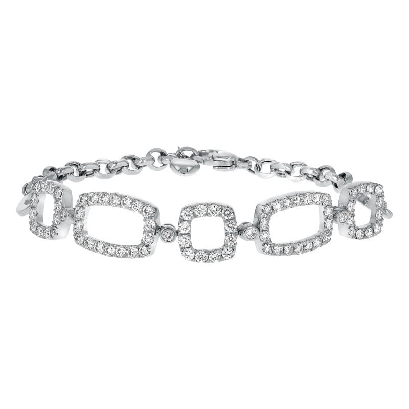 7 1/2" Goemetric Natural Diamond Adj Bracelet in 14K White Gold 1.75Cttw