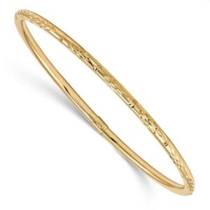 polished diamond cut slip on bangle bracelet in 14k yellow gold