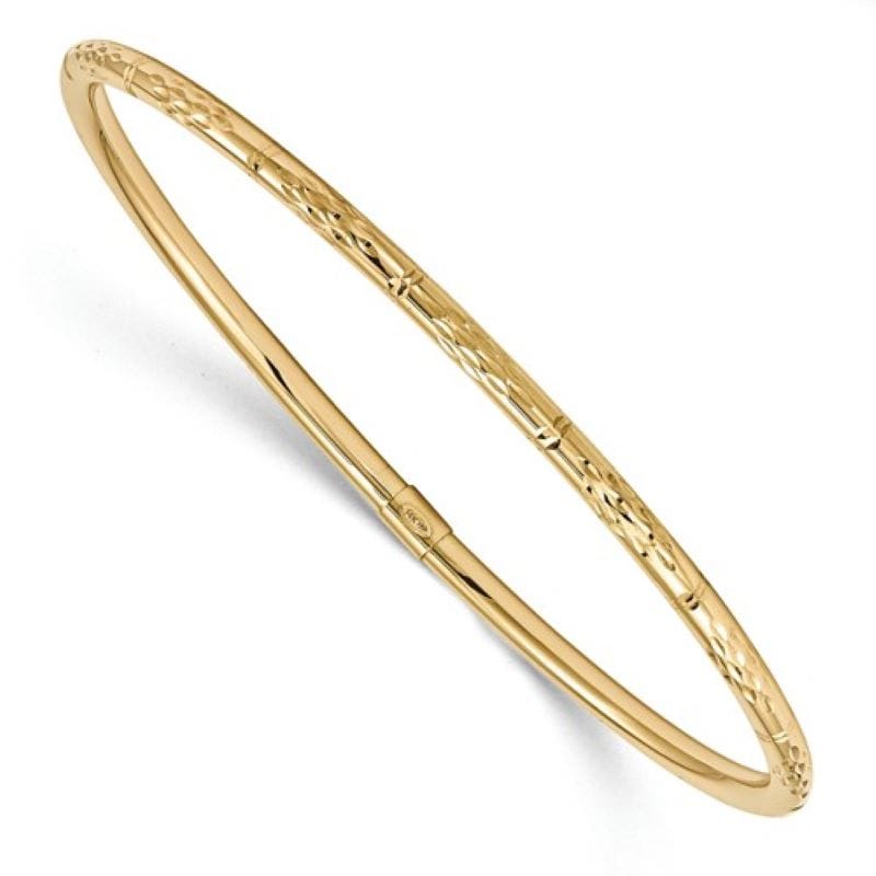 polished diamond cut slip on bangle bracelet in 14k yellow gold