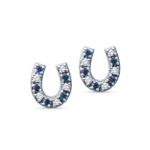 custom 14k white gold sapphire and diamond horse shoe earrings