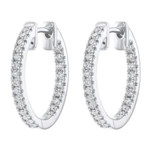 14K White Gold Natural Diamond Inside Out Hoops 0.50Cttw