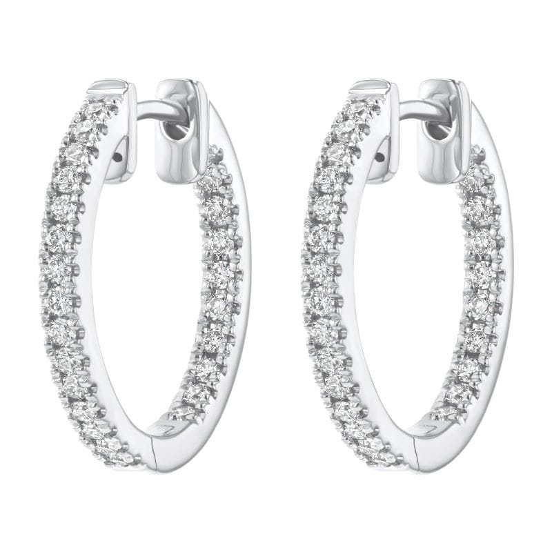 14K White Gold Natural Diamond Inside Out Hoops 0.50Cttw