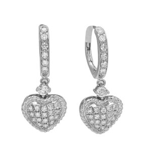 natural diamond heart drop earrings in 18k white gold