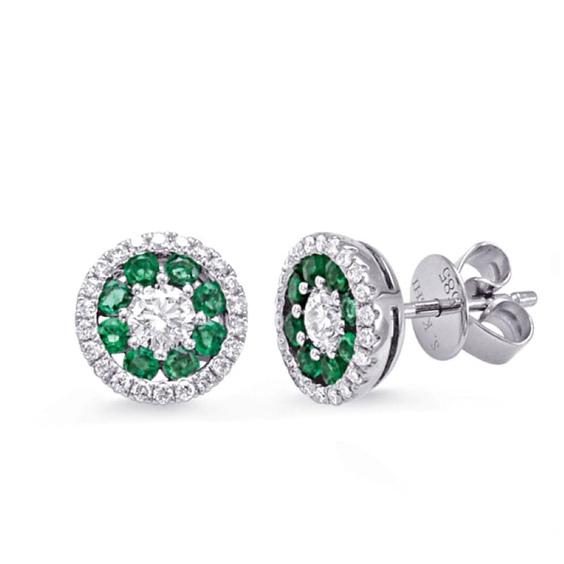 genuine emerald and diamond stud earrings 0.92cttw in 14k white gold