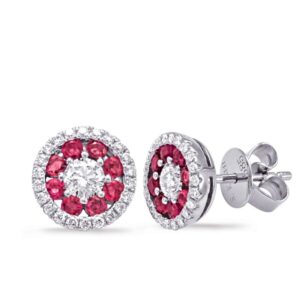 genuine ruby and diamond stud earrings 0.94cttw in 14k white gold