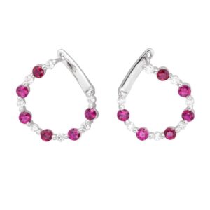 Alternating Natural Ruby and Diamond Hoops in 18K White Gold