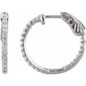 14k white gold natural diamond inside/out hoop earrings 0.52cttw