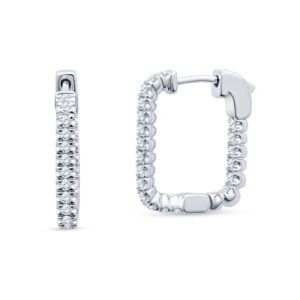 14k white gold natural diamond square inside out hoops
