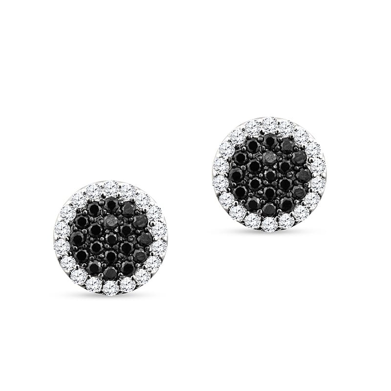 Natural Black and White Diamond Stud Earrings in 14K White Gold 1.20Cts