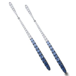 Gorgeous Blue Sapphire & Diamond Ombre Earrings in 14K White Gold