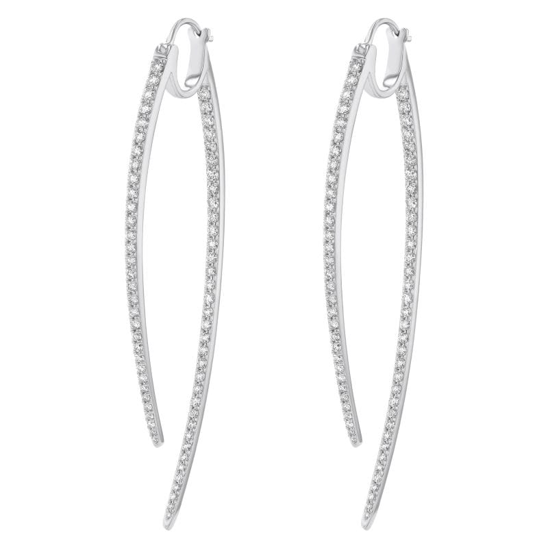 14K White Gold Natural Diamond "Hoop" Earrings 1.50Cts