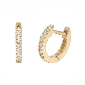 14k yellow gold & natural diamond mini huggie style hoop earrings