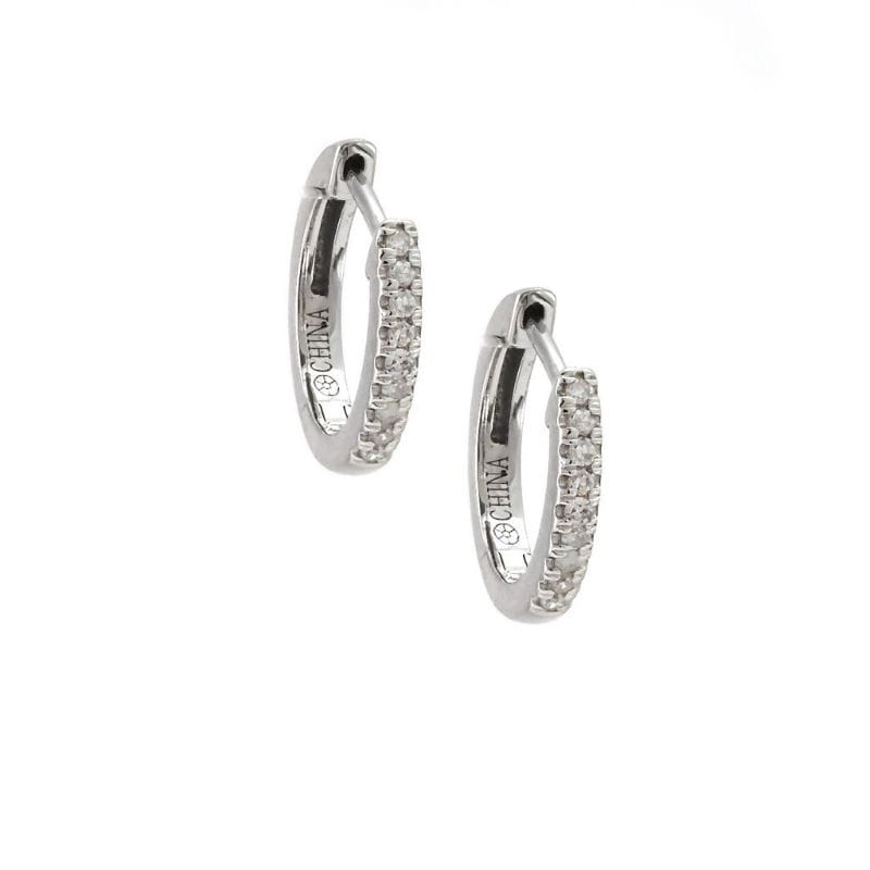 14k white gold & natural diamond mini huggie style hoop earrtings