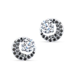 14k white gold black and white diamond moon earrings 1.79cttw