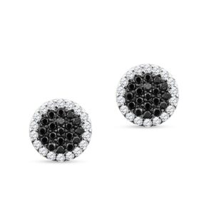 STUNNING!!! 14K White Gold Natural Diamond and Black Diamond Pave Disc Earrings