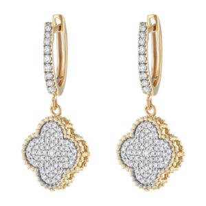 14K Yellow Gold Clover Style Natural Diamond Hoop Earrings 0.75CTTW