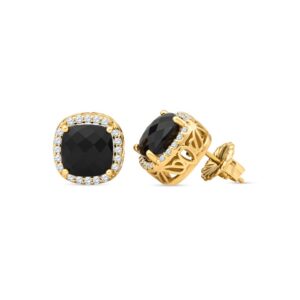 black onyx and lab grown diamond earrings in 14k yellow gold