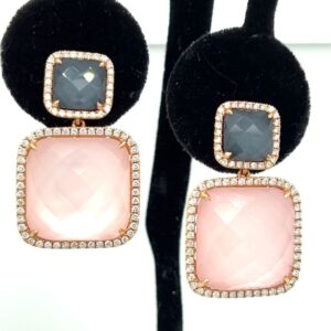 18k rose gold rose quartz and mother of pearl estate earrings