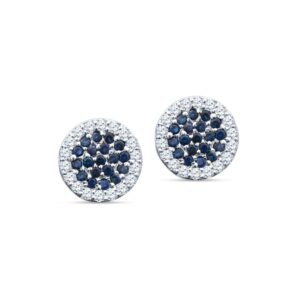 STUNNING!!! 14K White Gold Natural Diamond and Sapphire Pave Disc Earrings