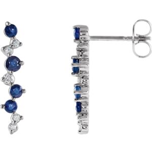 14K White Gold Natural Sapphire and Diamond Drop Earrings