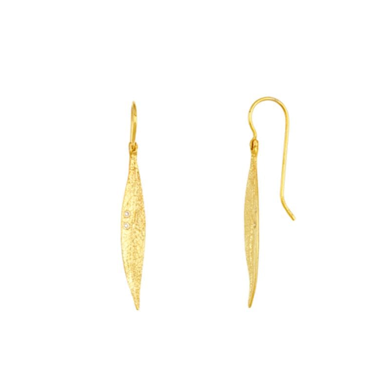 14k yellow gold feather earrings with satin finish