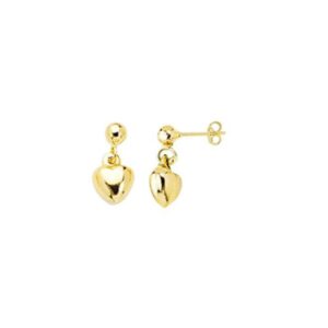 14K Yellow Gold Puffy Heart Drop Earrings