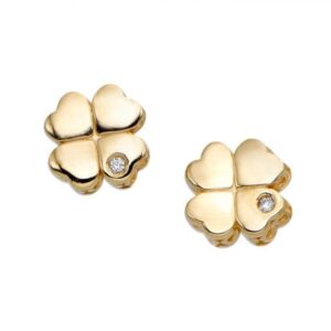 14k yellow gold 7mm polished 4 leaf clover earrings