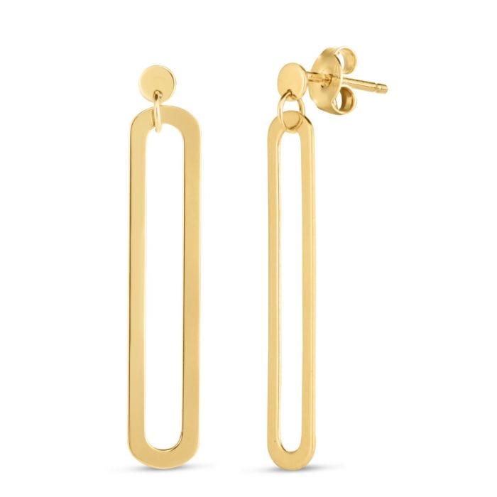 14k single paperclip link drop earrings