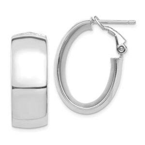 14k white gold omega back oval hoop earrings