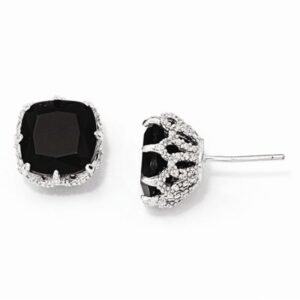 sterling silver synthetic black stud earrings