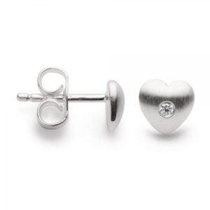 sterling silver satin finish stud earrings with diamonds 0.02cttw